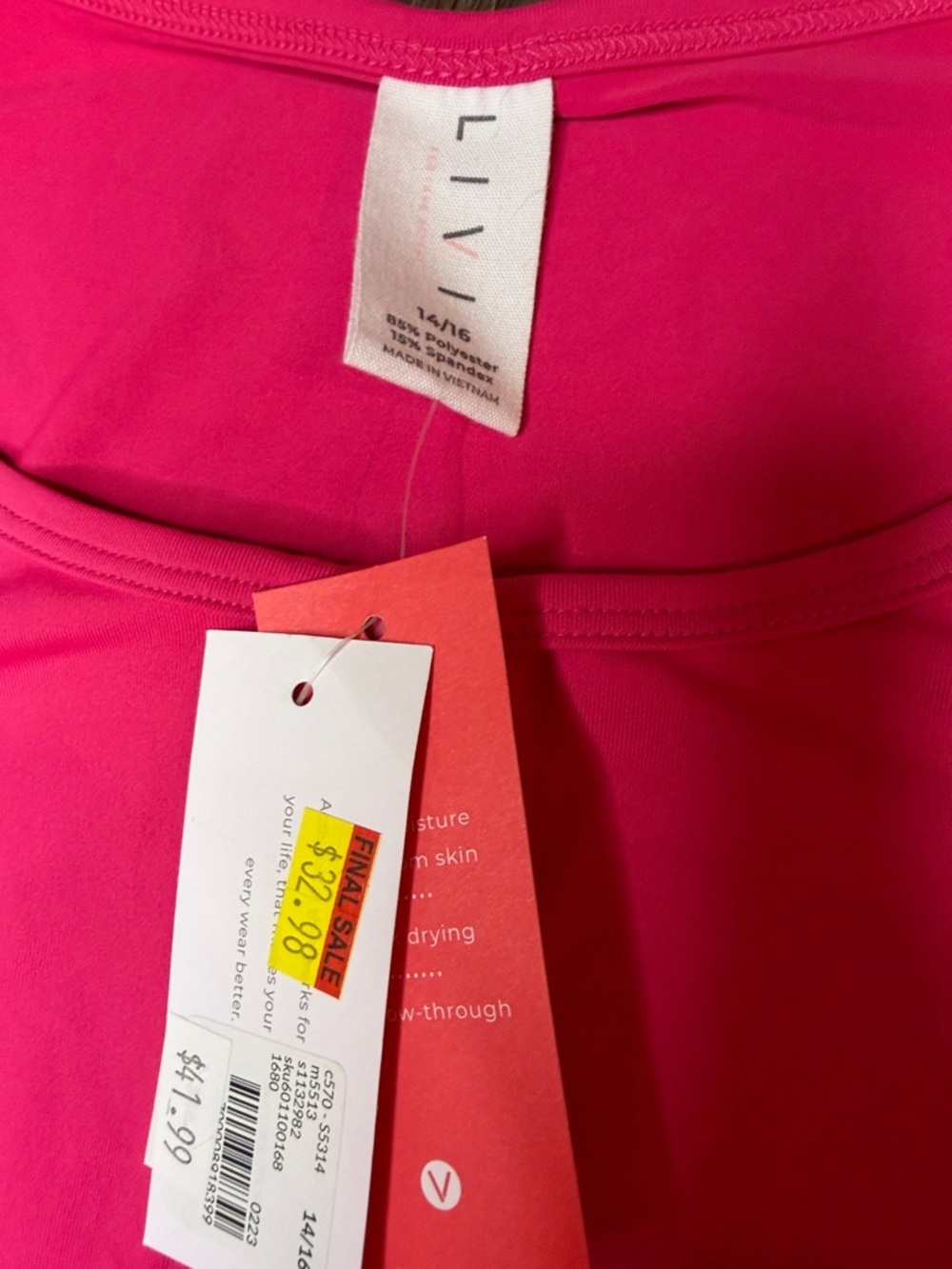 LIVI Active by Lane Bryant Sleeveless Henley Tank Top - Hot Pink - Picture 2 of 2